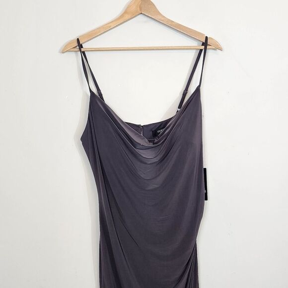 NWT Guess Draped Front Ruched Stretch Midi Faux Wrap Retro Slip Party Dress 12 - Picture 6 of 11